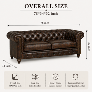 Sofá Chesterfield Moderno de Cuero Genuino de 2 Plazas para Sala de Estar, Muebles para el Hogar, Villa u Hotel - Product Image 3