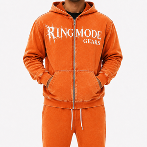 Men's Winter Solid Washed Zip Hoodie 420g Heavyweight Polyester/Cotton Blend Oversized Fleece Eco-Friendly Breathable Casual - Product Image 1