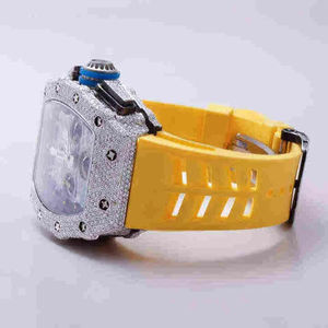 Reloj de Diamantes Moissanite con Banda Amarilla de Alta Calidad, Esfera con Incrustaciones y Correa Cómoda para Hombre, Disponible a Precio de Fábrica - Product Image 2