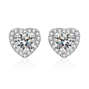New Design 925 Moissanite Heart Shape Round Cut <b>Stud</b> Earrings in Sterling <b>Silver</b> White Gold Plated 1.0 Carat Trendy Women's - Product Image 1