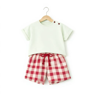 Ensemble T-shirt et short en coton biologique pour garçons, vêtements décontractés pour bébés garçons, doux et respirants, pour toutes les saisons, vêtements pour tout-petits, OEM, étiquette privée - Product Image 1