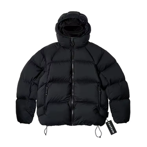 Veste d'hiver décontractée pour homme, en duvet noir, coupe-vent, col montant, coupe régulière - Product Image 1