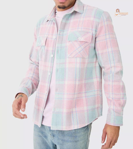 Chemises décontractées tendance pour hommes, coupe oversize, manches longues, unies, 100% coton tricoté respirant avec poche - Product Image 1