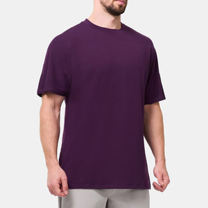T-shirt en coton violet pour homme, manches courtes, col rond, coupe décontractée, longueur normale, imprimé avec un motif de lettres - Product Image 2