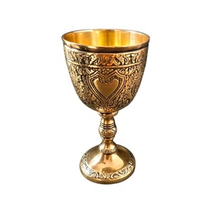 Coupe de Kiddush en laiton Elijah Prophet, gobelet à vin de bénédiction juive israélien avec des bénédictions gravées, durable et vintage - Product Image 1