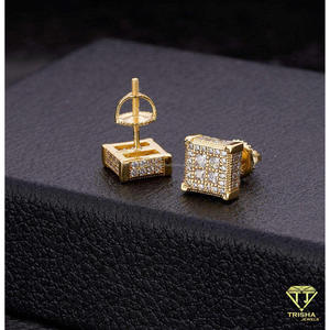 Pendientes de Diamantes Moissanite con Rejilla Cuadrada Contemporánea, Plata de Ley 925, Joyería Hip Hop - Product Image 3