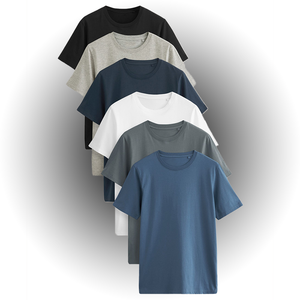 เสื้อยืดคอตตอนทรงเข้ารูปสีดำ/สีเทา/สีเทาผสม/สีขาว/สีกรมท่า/สีน้ำเงิน แพ็ค 6 ตัว - Product Image 1