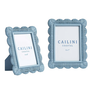 Aesthetic Coastal Blue <b>Picture</b> <b>Frame</b> for Home Decor Scalloped Woven Set of 2 Rattan Photo <b>Frame</b> - Product Image 1