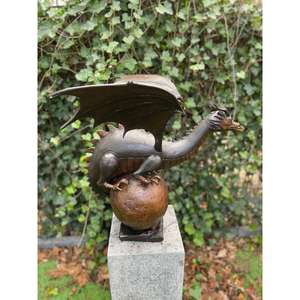 งานฝีมือโลหะสร้างสรรค์ ของตกแต่งสวน รูปปั้นมังกรทองสัมฤทธิ์พร้อมฐาน ของประดับตกแต่ง โต๊ะเคาน์เตอร์ - Product Image 2