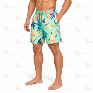 Shorts de baño para hombre con estampado geométrico, de secado rápido, con bolsillos, cintura media, cordón ajustable, informales, para la playa, en venta. - Product Image 2