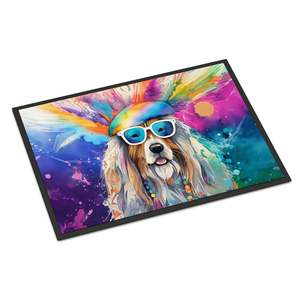 Felpudo Bearded Collie Hippie Dawg antideslizante lavable de pila baja 24H X 36W alfombra de entrada interior y exterior para puerta delantera - Product Image 1