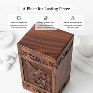 Handcrafted Rosewood Cremation Urn for Human <b>Ashes</b> - Hummingbird Engraved Wooden Memorial <b>Box</b> - Product Image 4