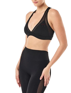 Women's Black Deep V-Neck Sports Bra With Crisscross Straps <b>Mesh</b> Hollow Out Design Medium Support Yoga <b>Top</b> Seamless Breathable - Product Image 2