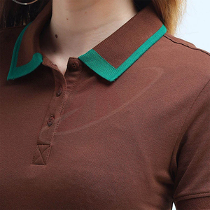 เสื้อโปโลสีน้ำตาล แขนสั้น สีพื้น ผ้าถัก 100% คอตตอน ปิเก้ สไตล์ลำลอง สำหรับผู้หญิง ขายส่งแบรนด์ - Product Image 3