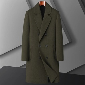 <b>Men's</b> Waterproof Woolen <b>Double</b> <b>Breasted</b> Trench Mandarin Collar Long Thick Regular Fit Woven Fabric Mink Fur Outerwear - Product Image 2