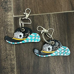 Porte-clés personnalisé en cuir de vache véritable, style vintage, gravé à la main, motif à carreaux western, breloque de sac, vente en gros - Product Image 5