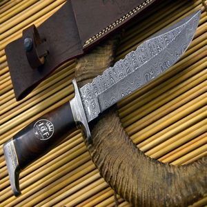 Couteau de chasse en acier Damas, fabriqué à la main avec manche en acier Damas, couteau de survie et de camping pour l'extérieur, couteau à dépecer, commande personnalisée OEM - Product Image 1