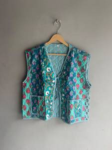 Gilet matelassé en coton à motif floral pour femme, col en V, sans manches, avec poches plaquées, idéal pour le printemps, CADEAU POUR ELLE - Product Image 1