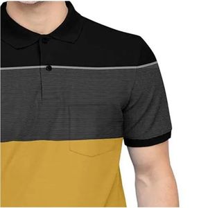 Camisa de Hombre 100% Algodón, Tejida, Manga Corta, con Cierre, Estampado Digital, Logotipo Bordado en la Parte Delantera, Formal, Transpirable, 200g, Azul Marino Gris - Product Image 4