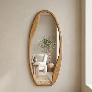 Miroir mural ovale asymétrique moderne en bois massif, cadre incurvé allongé, fait main, pour mariage, salon, pleine longueur, coiffeuse - Product Image 2