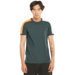 T-shirt à manches courtes bleu clair pour homme avec empiècement violet aux épaules, coupe classique, décontracté, tricoté, respirant, en polyester - Product Image 6