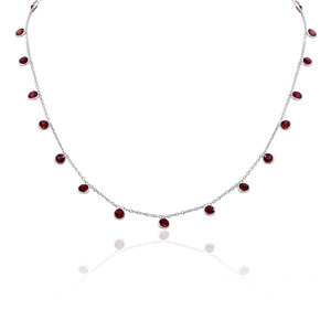 Collar de Plata de Ley 925 con Granate para Mujer, Diseño Minimalista con Corte Redondo, Cadena con Gema de Granate, Regalo de Joyería - Product Image 1