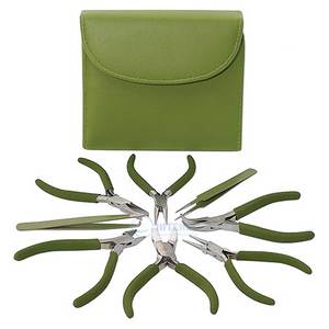 Stainless Steel Fashion Color <b>Pliers</b> <b>Set</b> Eight Slimline Tools Olive Clutch for Jewelry Making Necklaces Bracelets Earrings - Product Image 1