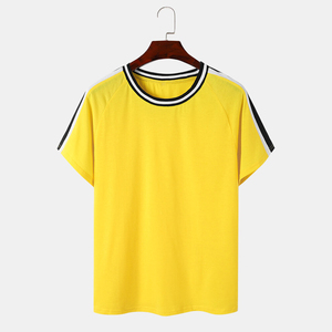 Yellow Men's <b>Raglan</b> Sleeve T-Shirt With Contrast Trim O-Neck Casual Knitted Regular Fit Solid Color Short Sleeve <b>Top</b> - Product Image 1