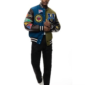 OEM Custom Logo Men Varsity <b>Jacket</b> Plain Dyed <b>Canvas</b> Baseball <b>Jacket</b> with Stand Collar Varsity <b>Jacket</b> - Product Image 1
