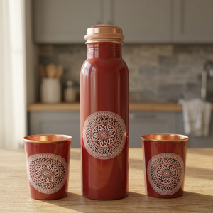 Botella de agua de cobre rojo con tapa y cristal decorativo a juego, a prueba de fugas, portátil, para viajes, oficina, regalo, uso escolar - Product Image 4
