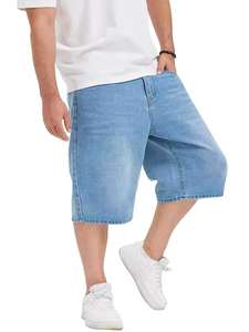 กางเกงยีนส์ขาสั้นทรงหลวมสไตล์สตรีทแวร์สำหรับผู้ชาย ขายส่ง กางเกงยีนส์ขาสั้นปักลายขาดๆ แต่งแพทช์ สำหรับฤดูร้อน - Product Image 1