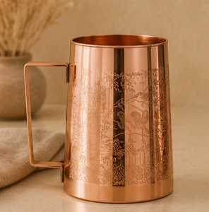 Carafe à eau en cuivre avec motif paysager gravé, design vintage, poignée, vaisselle de luxe écologique pour la maison - Product Image 4