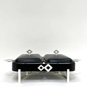 Plat à réchaud double de luxe moderne en acier inoxydable noir avec bol en verre, chauffe-plats antiadhésif pour buffet, idéal pour la restauration et les services hôteliers - Product Image 3