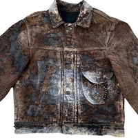Blouson en jean délavé style vintage avec broderie strass, effet usé, respirant, coupe-vent, décontracté pour homme, printemps, fabrication OEM