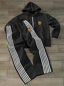 Conjunto Deportivo Unisex de Talla Grande, Ligero, Transpirable, Informal, con Sudadera con Cierre y Pantalones con Apliques de Patchwork, Logotipo Bordado Personalizado - Product Image 2