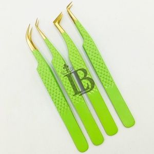 Pince à épiler pour extensions de cils Lumia Beauty LB0207 en acier inoxydable, anti-magnétique, précision, vert clair, pointe dorée, logo personnalisé - Product Image 2