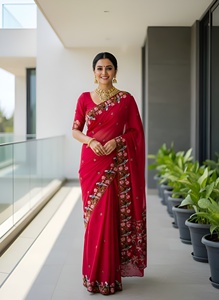 Sari Rangoli doux et élégant avec broderies et magnifique chemisier à broderies continues - Product Image 6