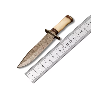 Cuchillo Bowie de Caza PRESTIGE BLADES Personalizado al por Mayor (ODM/OEM) con Hoja de Acero de Damasco, Punta Caída y Mango de Madera con Funda Personalizada - Product Image 1
