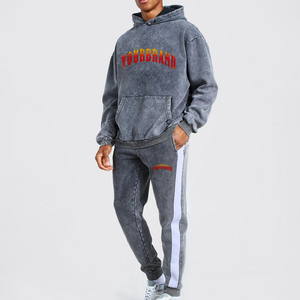 Ensemble de survêtement pour homme avec pull délavé à l'acide, pantalon de survêtement évasé à jambe droite et sweat à capuche, fabrication professionnelle à faible MOQ - Product Image 4