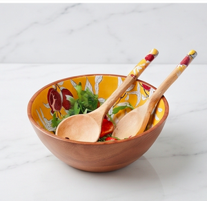Bols en bois imprimés avec motif mangue, revêtement émaillé alimentaire, bols à salade imprimés, bols en bois avec cuillères à salade - Product Image 1