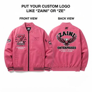Blouson d'hiver unisexe coupe-vent en polyester 180 GSM de qualité supérieure, rose et noir, avec manchettes côtelées et logo brodé personnalisé - Product Image 1