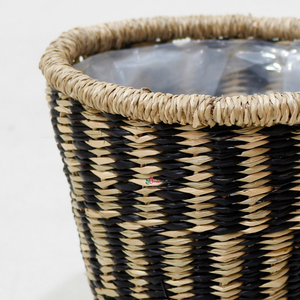 Panier de rangement en jonc de mer noir et naturel tressé avec doublure intérieure amovible, poubelle multifonctionnelle, décoration intérieure - Product Image 2