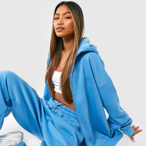 Survêtements d'hiver professionnels pour femmes avec fermeture éclair et capuche, couleur unie, logo personnalisé, respirants, 100 % coton, vente chaude - Product Image 2