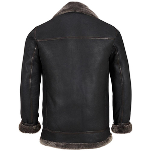 Chaqueta de cuero genuino para hombre con cuello de sherpa, con cremallera, para invierno, venta al por mayor personalizada - Product Image 2
