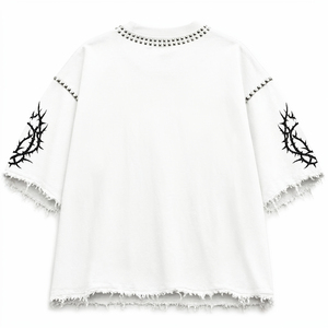 เสื้อยืดคอกลมสีขาวพิมพ์โลโก้ตามสั่ง ผ้าฝ้าย 100% ทรงหลวม แขนสั้น สไตล์วินเทจ สำหรับใส่ได้ทั้งชายและหญิง - Product Image 2