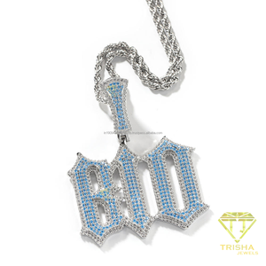 Collar con Colgante de Nombre Personalizado con Incrustaciones de Piedras de Moissanita Azules, Joyería Gótica con Letras Personalizadas, Accesorio de Moda Hip Hop - Product Image 4