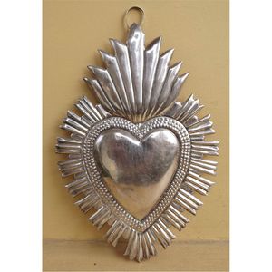 Décoration murale vintage en laiton antique, Cœur Sacré, style Milagro mexicain, plaque Ex Voto, avec halo, étoile et couronne, décoration catholique - Product Image 4