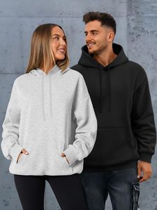 Sweat à capuche polaire pour homme, uni, personnalisable, épais, avec poche kangourou, 100% coton mélangé, coupe décontractée - Product Image 6