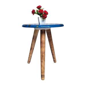 Mesa de Centro Multifuncional de Resina y Madera Natural con Patas Plegables, Tapa Redonda de 12'' y 15'' de Alto, Ideal para Bodas y Diwali - Product Image 3