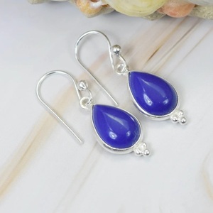 Boucles d'oreilles pendantes en argent sterling 925 faites à la main avec lapis-lazuli en forme de poire, bijoux fins bohèmes pour femmes - Product Image 6